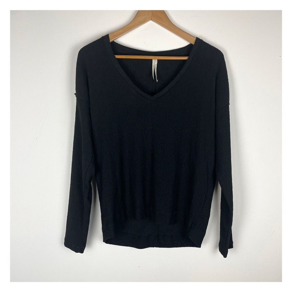 Anthropologie Black V Neck Blouse Small Textured​​​​‎